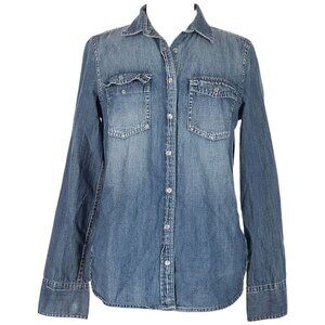 J. Crew Western Chambray Shirt Pearl Snap Vintage Wash Women's Size 6